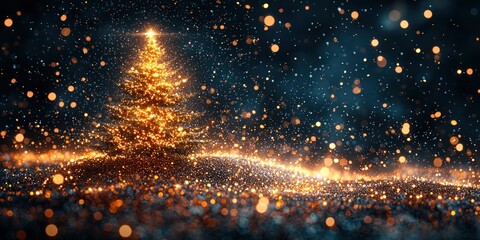 Poster - A Sparkling Golden Christmas Tree Amidst Festive Lights