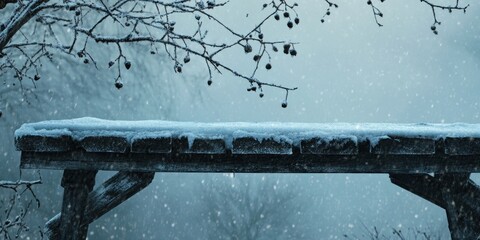 Poster - Snow Covered Wooden Bench In Winter Wonderland