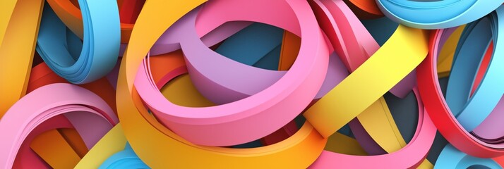 Poster - A colorful, abstract image of many different colored bands of paper. The bands are of various sizes and colors, and they are arranged in a way that creates a sense of movement and energy