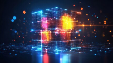 Poster - Illuminated Digital Cube Abstract Network Structure