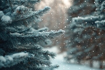 Poster - Snow Covered Pine Branches Winter Wonderland Scene