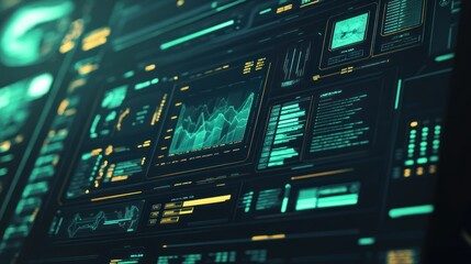 Poster - Futuristic Digital Interface Displays Data Graphs And Charts