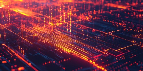 Fototapete - Abstract Digital Network Data Flow Visualization