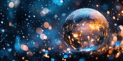 Poster - Glittering Orb Amidst A Festive Blue And Gold Lightscape