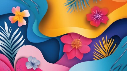 Aufkleber - Abstract Tropical Floral Paper Art Design