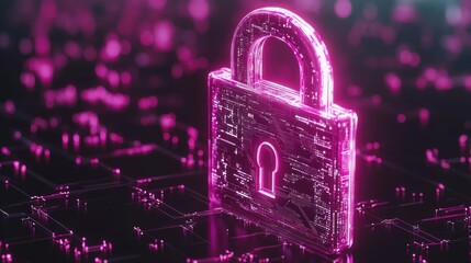Aufkleber - Neon Padlock Represents Digital Security Technology