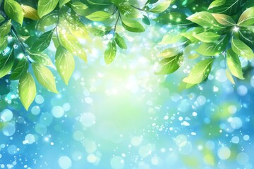 Poster - Lush Green Leaves Frame Bright Summer Background