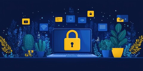 Aufkleber - Secured Laptop Displaying Digital Security Measures