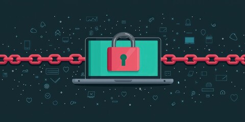 Aufkleber - Laptop Secured With Padlock And Chain Link