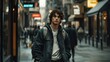 © Blackmint Studio - Young man with curly hair walking through a bustling city street during the evening