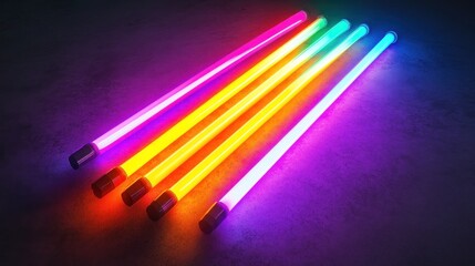 Poster - Vibrant Neon Tubes Illuminate Dark Surface