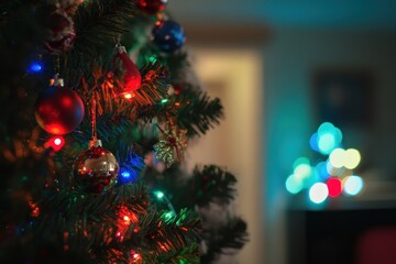 Sticker - Decorated Christmas Tree with Colorful Ornaments and Lights