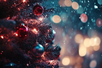 Poster - Decorated Christmas Tree With Ornaments And Lights