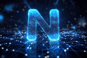 Fototapete - Luminous Blue Letter N Digital Network Display