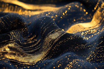 Poster - Abstract Gold And Blue Glittering Wave Pattern