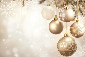 Wall Mural - Elegant Gold Christmas Ornaments Hanging From Branches