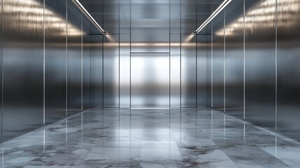 Aufkleber - Modern Metal Hallway With Marble Floor And Elevator Doors