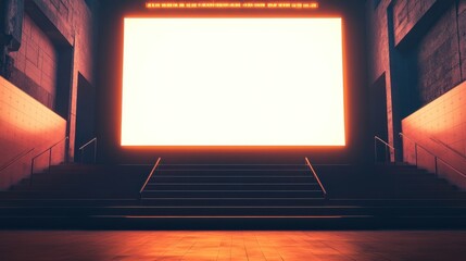 Poster - Illuminated Blank Square Screen in Modern Stairwell