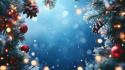 Poster - Festive Christmas Tree Branches with Ornaments and Lights