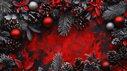 Poster - Festive Red And Black Christmas Ornament Arrangement