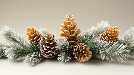 Poster - Golden Pine Cones and Snowy Branches Festive Arrangement