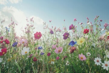 Poster - Vibrant Wildflower Meadow Under A Sunny Sky