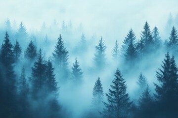 Poster - Misty Forest Enveloped in Blue Hues of Dawn