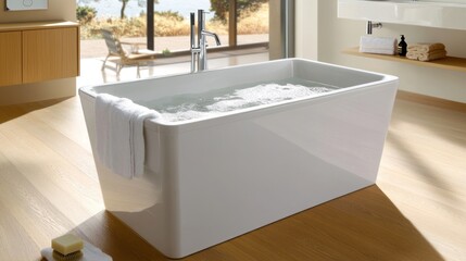 Wall Mural - Modern Freestanding Bathtub In Luxurious Bathroom Setting