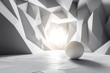 Fototapete - White Sphere In A Geometric Crystalline Cave