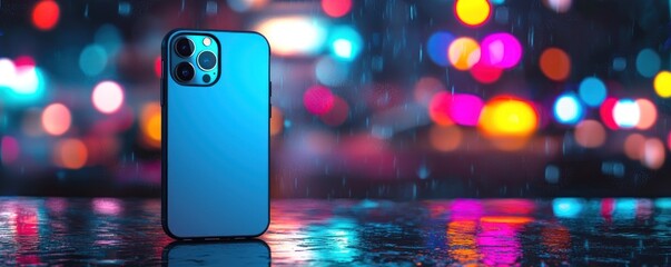 Aufkleber - Blue Smartphone On Rainy Night City Background