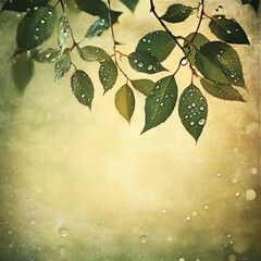 Aufkleber - Leaves and drops on vintage background.