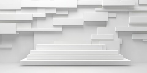 Poster - Abstract White Geometric Steps Background Design