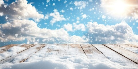Poster - Snowy Wooden Surface Under A Winter Sky