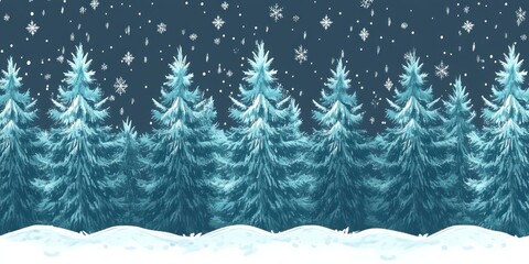 Poster - Snowy Winter Forest Scene with Falling Snowflakes