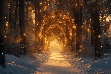 Poster - Enchanting winter pathway glowing with magical lights