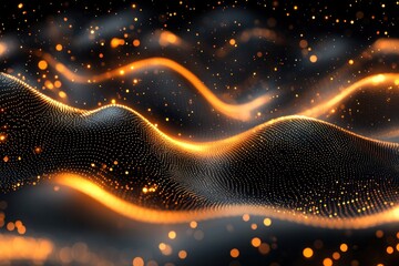 Wall Mural - Abstract Golden Lights Wave Particle Motion