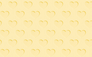 Poster - seamless pattern of many yellow hearts with paper cutout effect or shadow on a bright yellow backgro
