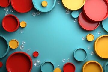 Poster - Colorful Circular Shapes Arranged On A Teal Background