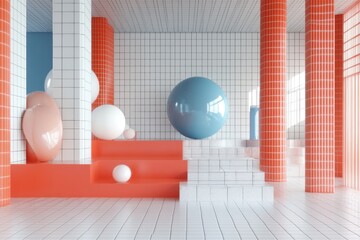 Poster - Abstract Room Design With Spheres and Coral Pillars
