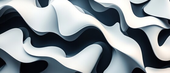 Poster - Abstract White And Dark Grey Wavy Forms