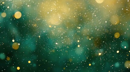 Poster - Abstract Green Background With Golden Lights And Glitter