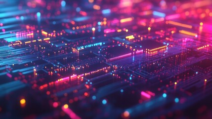 Poster - Abstract Digital Circuitry Glowing With Neon Lights