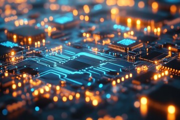 Poster - Illuminated Circuit Board Showing Complex Technological Design