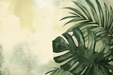 Aufkleber - Tropical Green Leaves on Textured Background