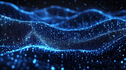 Poster - Abstract Blue Particle Wave Digital Art