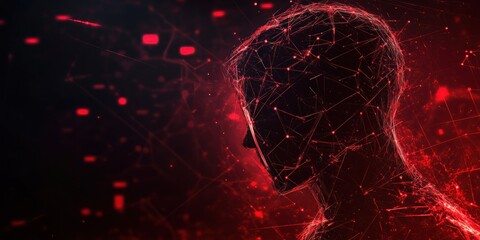 Poster - Red Digital Humanoid Silhouette Abstract Art