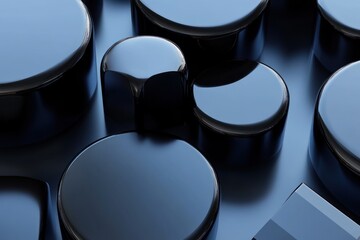 Aufkleber - Abstract Dark Blue Glossy Cylinders and Shapes
