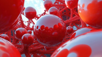 Poster - Red spheres interconnected within a complex network structure