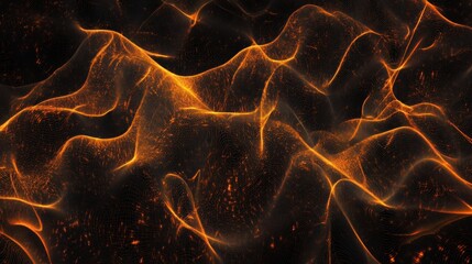Poster - Abstract Orange Energy Waves Flowing Dark Background