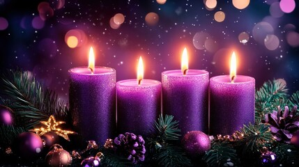 Sticker - Four Purple Advent Candles With Festive Decorations